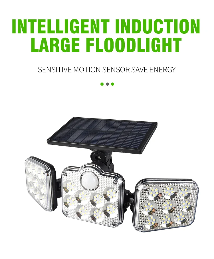 Lampe Solaire Extérieure 3 Têtes avec Détecteur