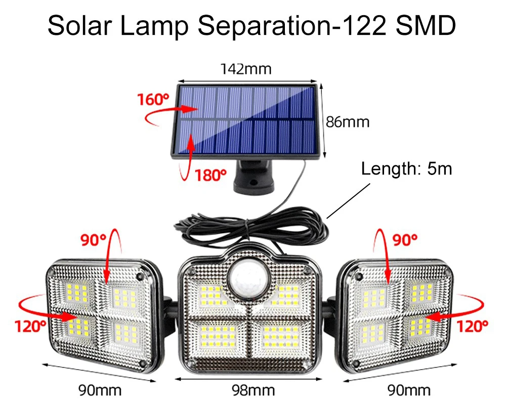 Lampe Solaire Extérieure 3 Têtes avec Détecteur