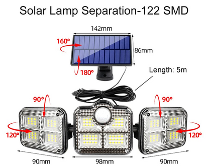 Lampe Solaire Extérieure 3 Têtes avec Détecteur